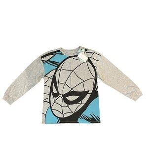 Marvel Spider-Man Long Sleeve Graphic Tee Gray & Blue Boys Size Large - NWT